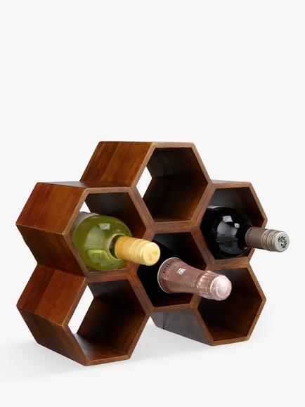 John Lewis Honeycomb Wine Rack, 6 Bottle, FSC-Certified (Mango Wood) - view 2, Natural