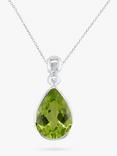 E.W Adams 9ct White Gold Teardrop Pendant Necklace, Peridot