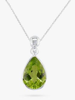 E.W Adams 9ct White Gold Teardrop Pendant Necklace, Peridot