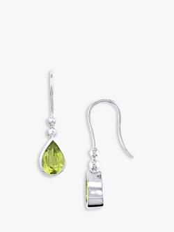 E.W Adams 9ct White Gold Peridot Teardrop Drop Earrings, Green, Green