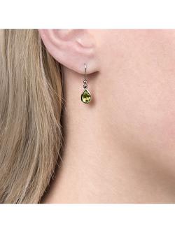 E.W Adams 9ct White Gold Peridot Teardrop Drop Earrings, Green - view 2, Green