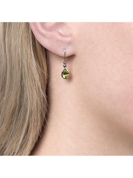 E.W Adams 9ct White Gold Peridot Teardrop Drop Earrings, Green - view 2, Green