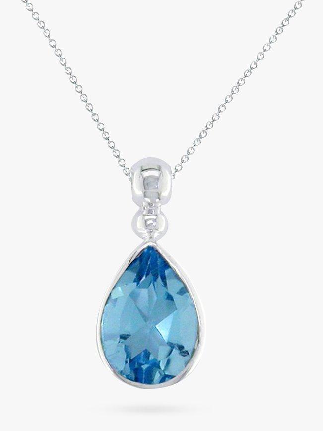 Product image 1 of 3, which shows E.W Adams 9ct White Gold Teardrop Pendant Necklace, Blue Topaz