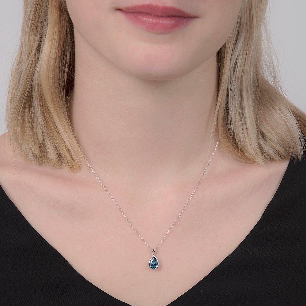 Product image 2 of 3, which shows E.W Adams 9ct White Gold Teardrop Pendant Necklace, Blue Topaz