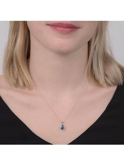 E.W Adams 9ct White Gold Teardrop Pendant Necklace - view 2, Blue Topaz