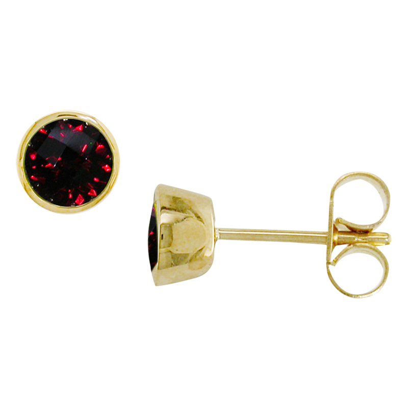 Product image 1 of 3, which shows E.W Adams 9ct Gold Round Stud Earrings, Garnet