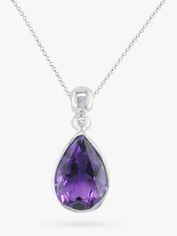 E.W Adams 9ct White Gold Teardrop Pendant Necklace, Amethyst