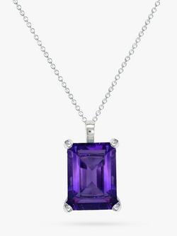 E.W Adams 9ct White Gold Baguette Pendant Necklace, Amethyst