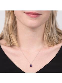 E.W Adams 9ct White Gold Baguette Pendant Necklace - view 2, Amethyst