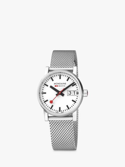 Mondaine MSE.30210.SM Women's Evo 2 30mm Date Mesh Bracelet Strap Watch, Silver/White - view 2, Silver/White