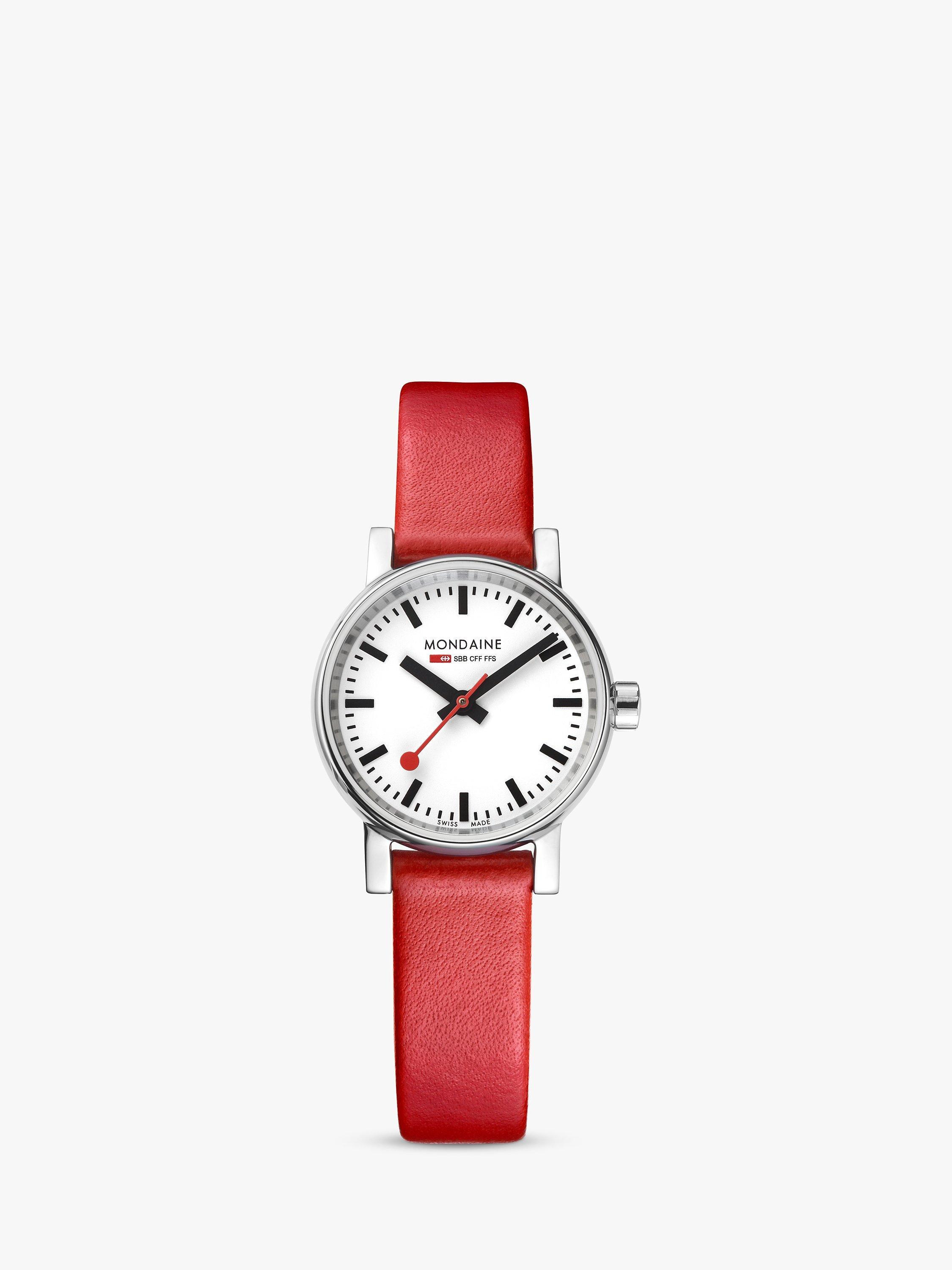 Mondaine Women's Evo 2 Leather Strap Watch, Red/White MSE.26110.LC