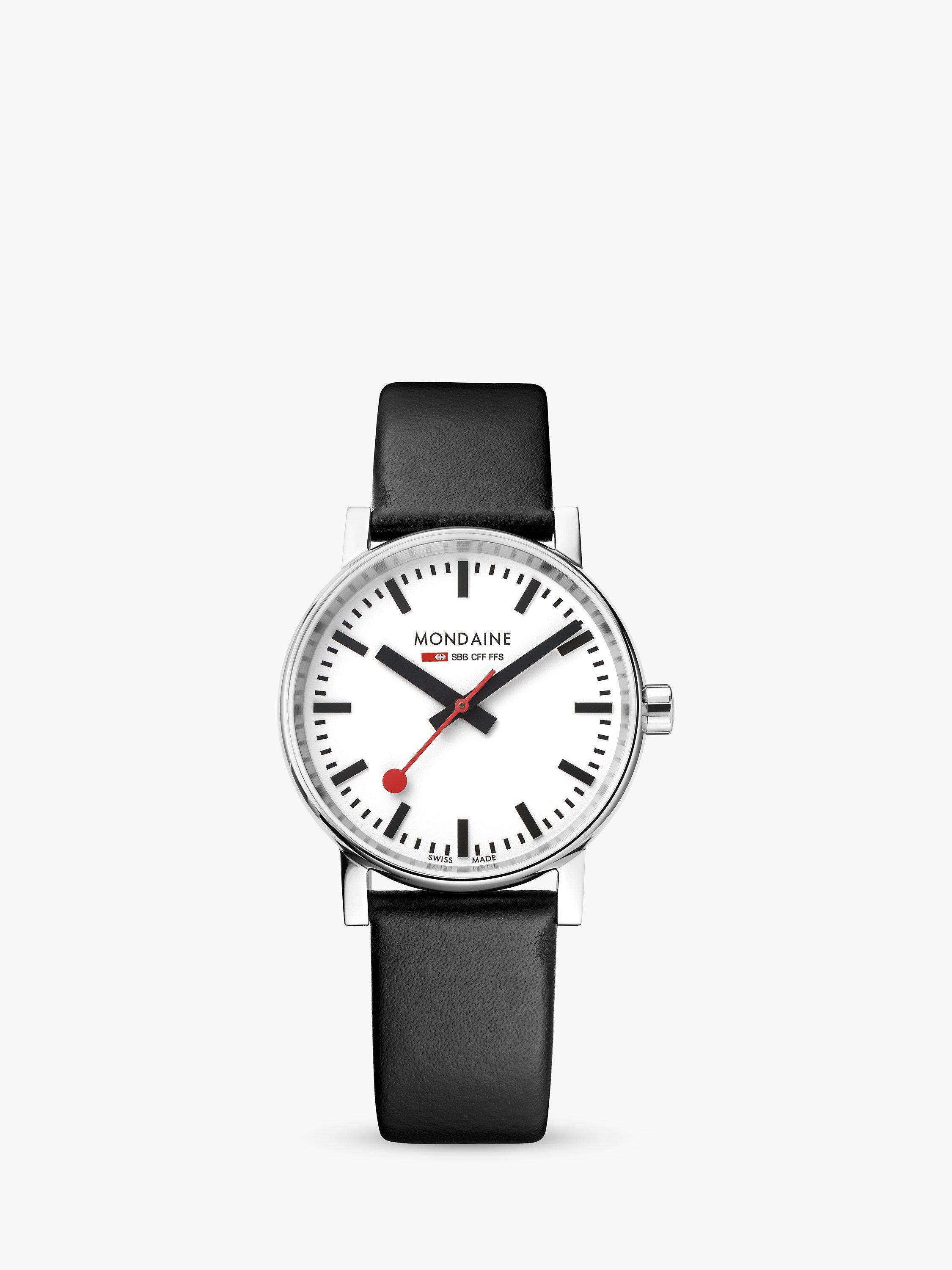 Mondaine Unisex Evo 2 Leather Strap Watch, Black/White MSE.35110.LB