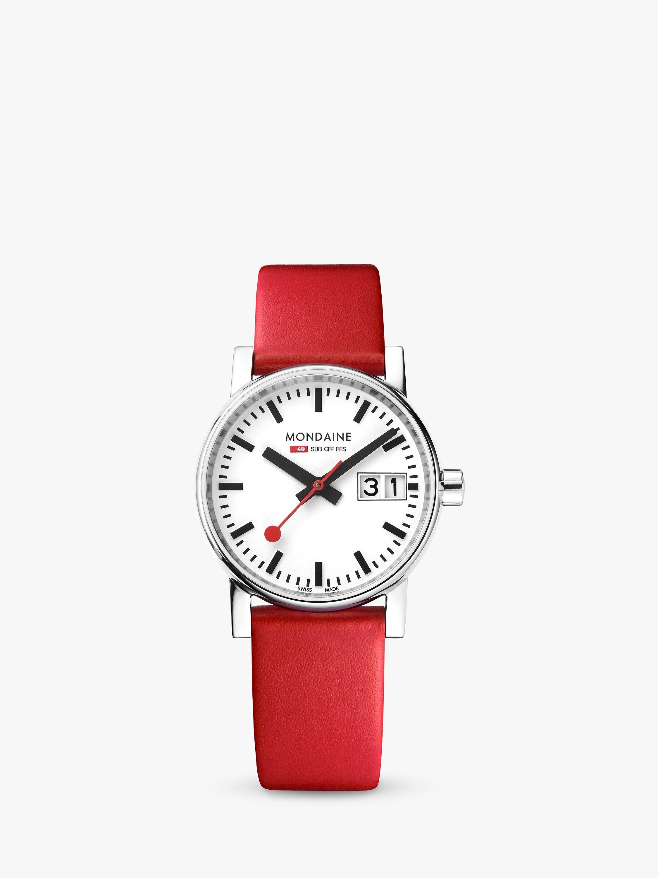 Mondaine Women's Evo 2 Date Leather Strap Watch, Red/White MSE.30210.LC
