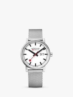 Mondaine MSE.40210.SM Unisex Evo 2 Date Mesh Bracelet Strap Watch, Silver/White, Silver/White