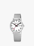 Mondaine MSE.40210.SM Unisex Evo 2 Date Mesh Bracelet Strap Watch, Silver/White