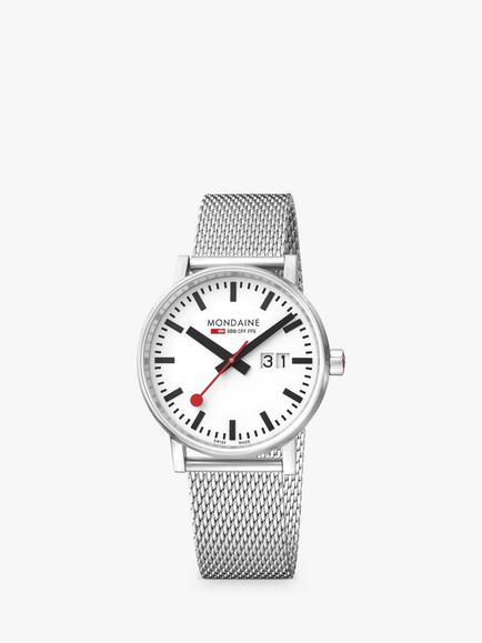 Mondaine MSE.40210.SM Unisex Evo 2 40mm Date Mesh Bracelet Strap Watch, Silver/White - view 2, Silver/White