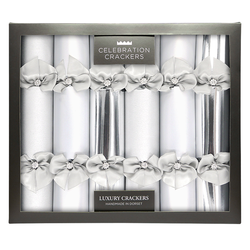 Celebration Crackers Luxury Handmade Diamante Christmas Crackers, Pack of 6, Silver