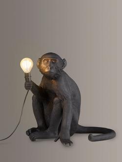 Seletti Sitting Indoor/Outdoor Monkey Table Lamp, Black, Black