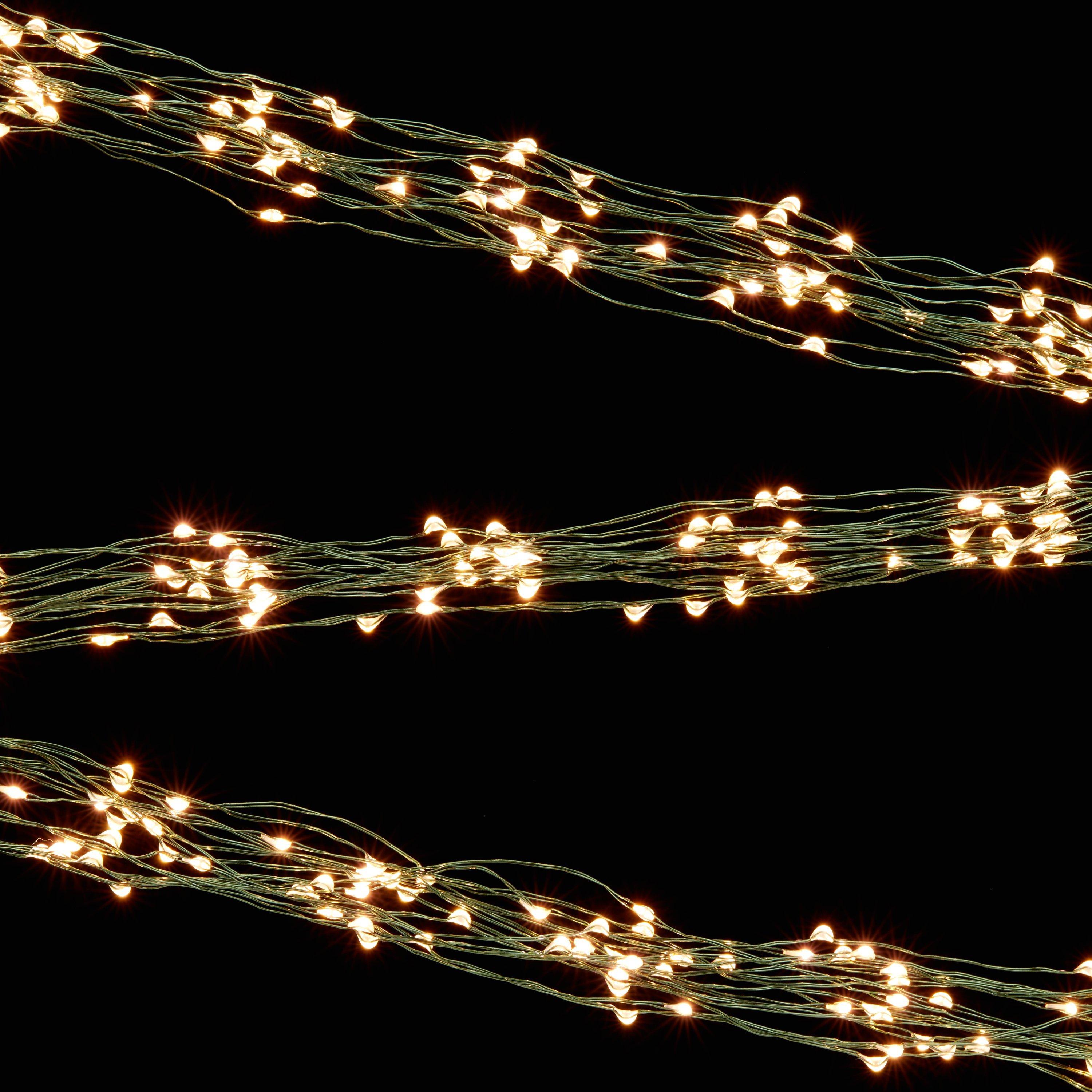 John Lewis & Partners 160 LED Lights, Pure White, 17m, Green Wire