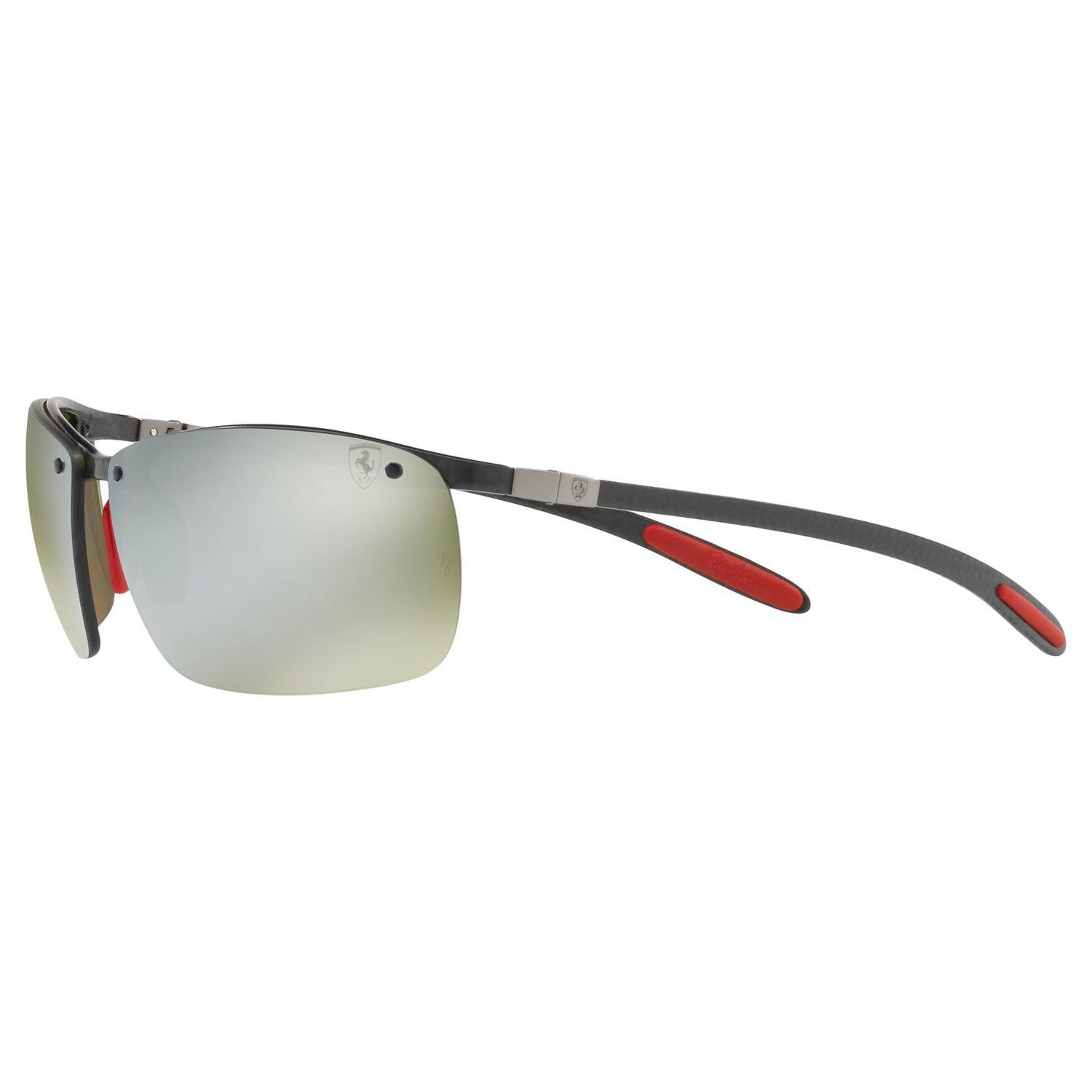 Ray Ban RB8305M Polarised Scuderia Ferrari Collection Rectangular Sunglasses Black Mirror Silver Chromance