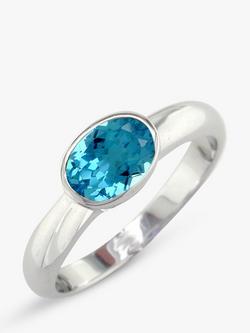 E.W Adams 9ct Gold Rub Over Oval Ring, N, Blue Topaz