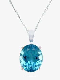E.W Adams 9ct White Gold Oval Pendant Necklace, White Gold/Blue Topaz