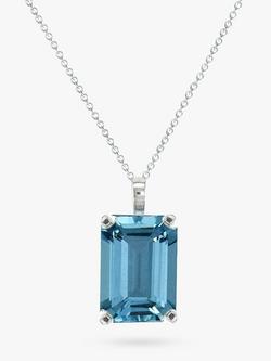 E.W Adams 9ct White Gold Baguette Pendant Necklace, Blue Topaz