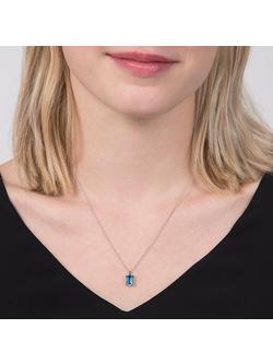 E.W Adams 9ct White Gold Baguette Pendant Necklace - view 2, Blue Topaz