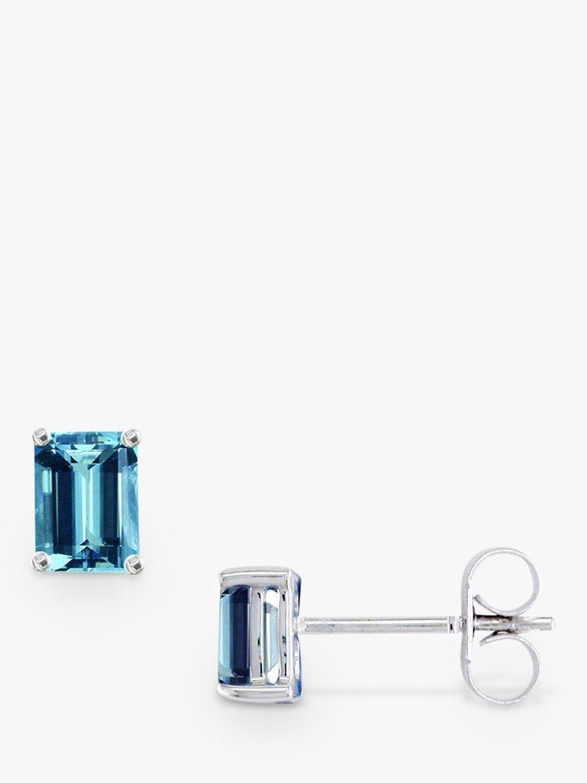Product image 1 of 4, which shows E.W Adams 9ct White Gold Octagonal Stud Earrings, Blue Topaz
