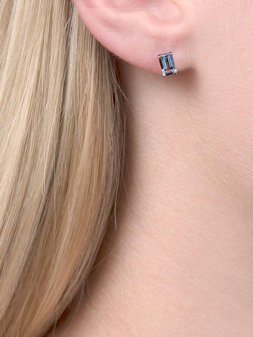 Product image 2 of 4, which shows E.W Adams 9ct White Gold Octagonal Stud Earrings, Blue Topaz
