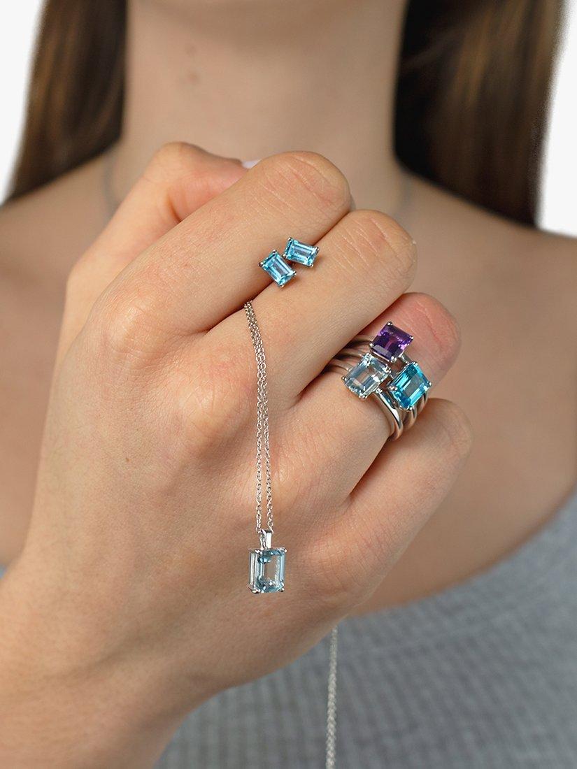 Product image 3 of 4, which shows E.W Adams 9ct White Gold Octagonal Stud Earrings, Blue Topaz