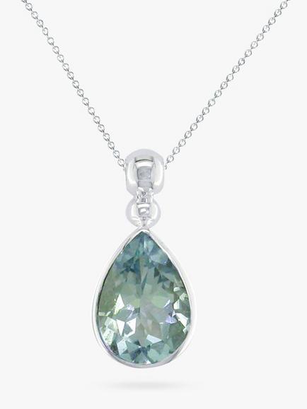E.W Adams 9ct White Gold Teardrop Pendant Necklace, Aquamarine