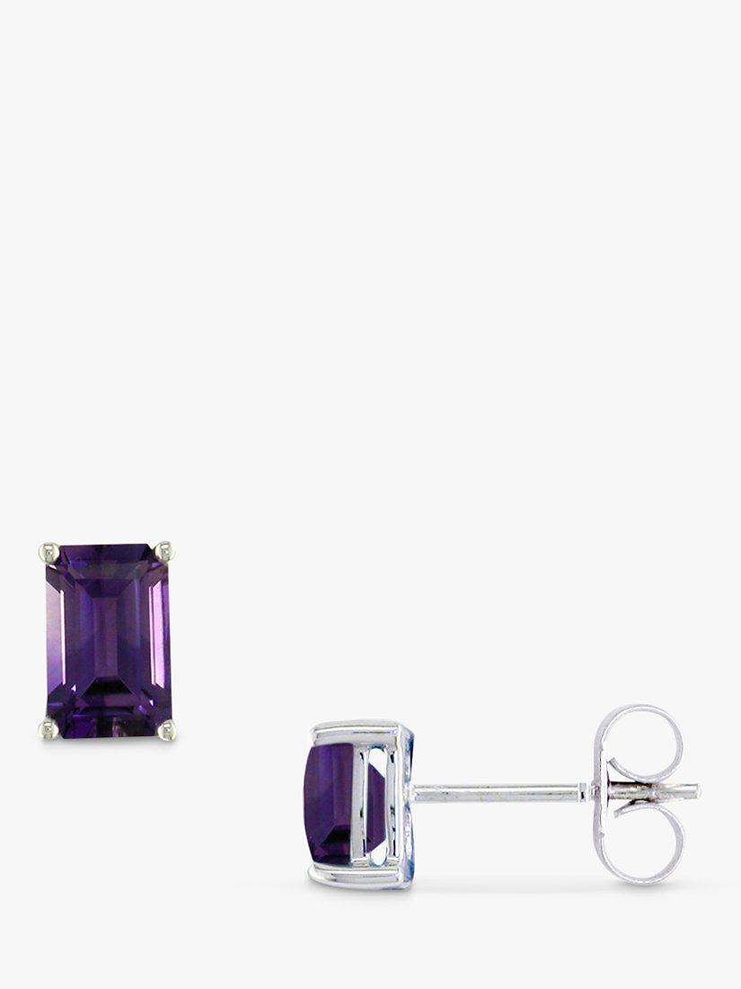 Product image 1 of 5, which shows E.W Adams 9ct White Gold Octagonal Stud Earrings, Amethyst
