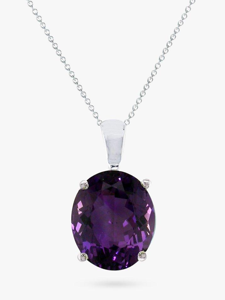 Product image 1 of 3, which shows E.W Adams 9ct White Gold Oval Pendant Necklace, Amethyst