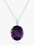 E.W Adams 9ct White Gold Oval Pendant Necklace, White Gold/Amethyst