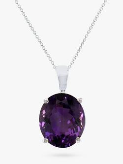 E.W Adams 9ct White Gold Oval Pendant Necklace, White Gold/Amethyst
