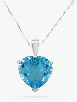 E.W Adams 9ct White Gold Heart Pendant Necklace, Blue Topaz, 