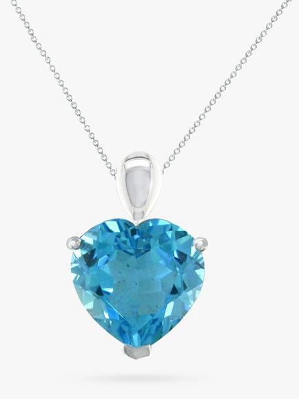 E.W Adams 9ct White Gold Heart Pendant Necklace, Blue Topaz, 