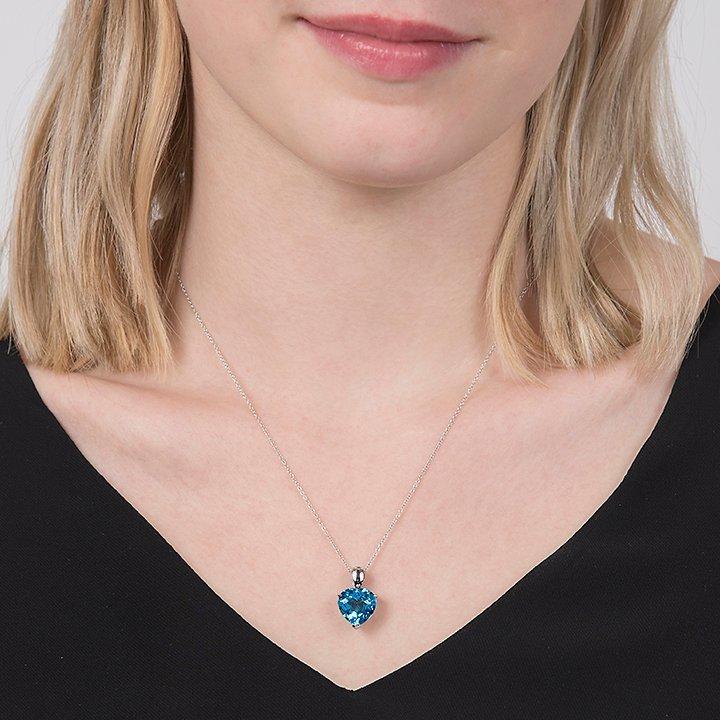 Product image 2 of 3, which shows E.W Adams 9ct White Gold Heart Pendant Necklace, Blue Topaz