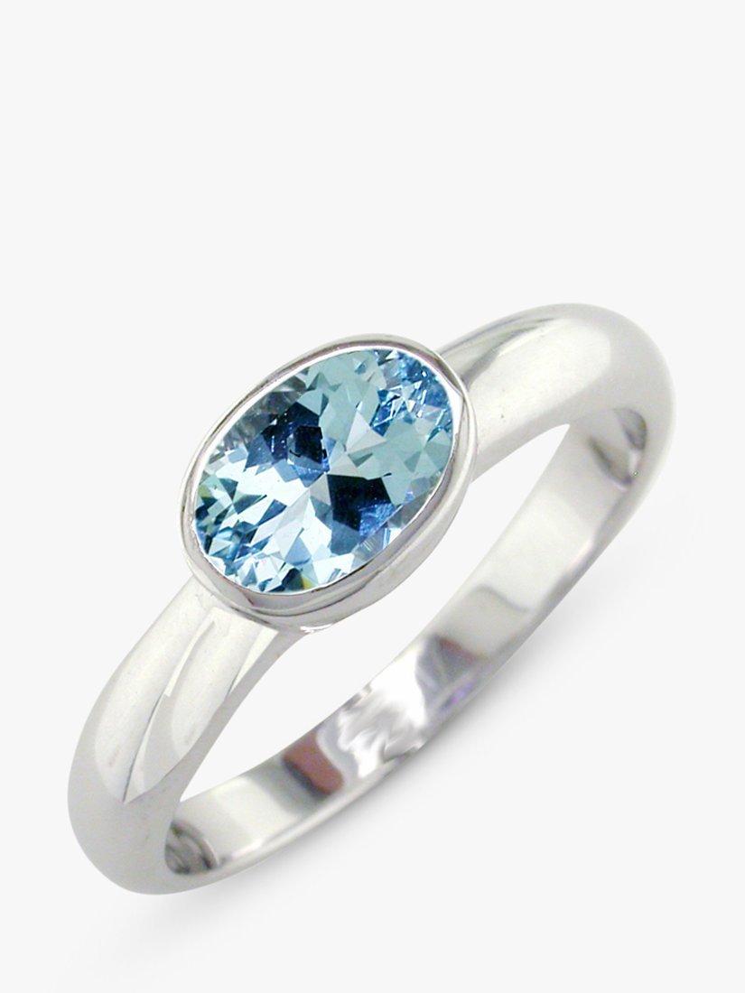 Product image 1 of 4, which shows E.W Adams 9ct Gold Rub Over Oval Ring, N, Aquamarine