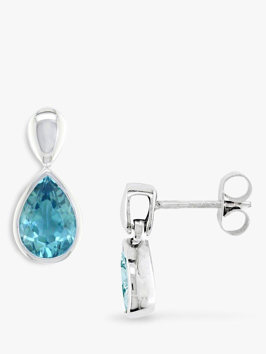 Product image 1 of 3, which shows E.W Adams 9ct White Gold Pear Drop Earrings, Blue Topaz