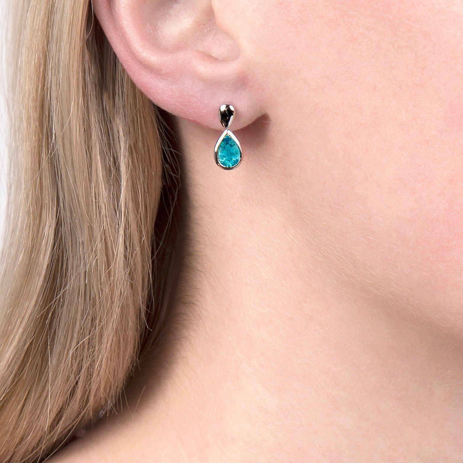 Product image 2 of 3, which shows E.W Adams 9ct White Gold Pear Drop Earrings, Blue Topaz