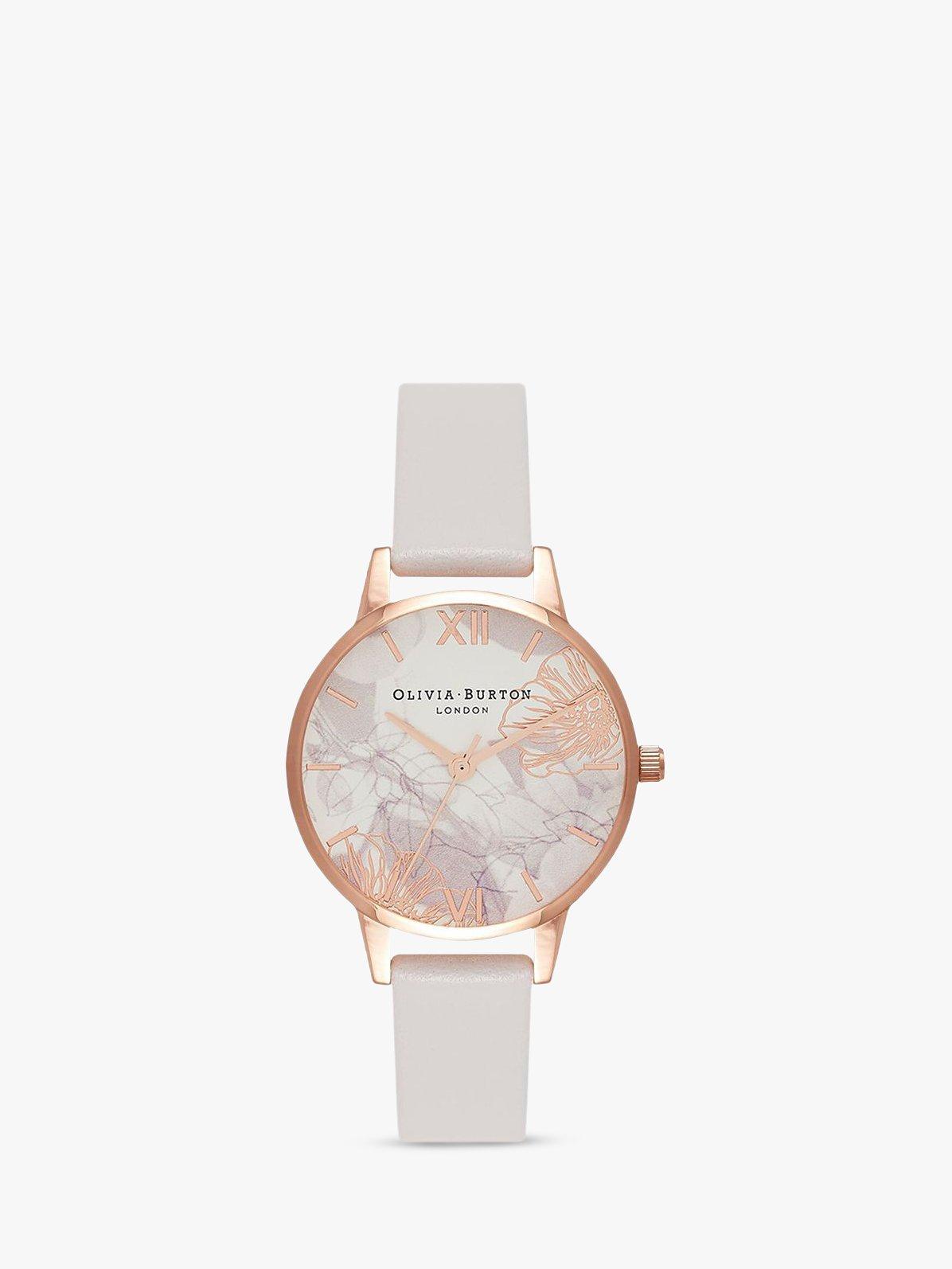 Olivia Burton OB16VM12 Women's Abstract Florals Leather Strap Watch, Blush/Multi