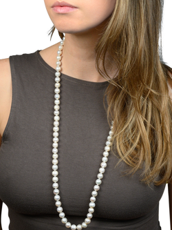 E.W Adams Long Pearl Necklace, White - view 2, White