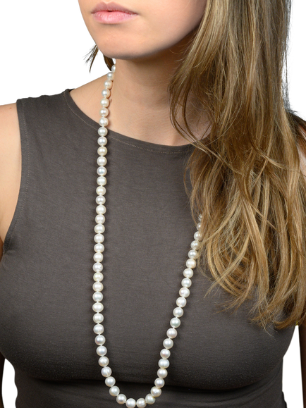 E.W Adams Long Pearl Necklace, White - view 2, White