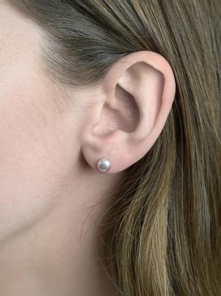 E.W Adams 9ct Gold Freshwater Pearl Stud Earrings - view 2, Pink