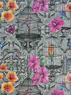 Matthew Williamson Orangery Wallpaper, Charcoal/Pink/Orange/Colbalt W7141-01