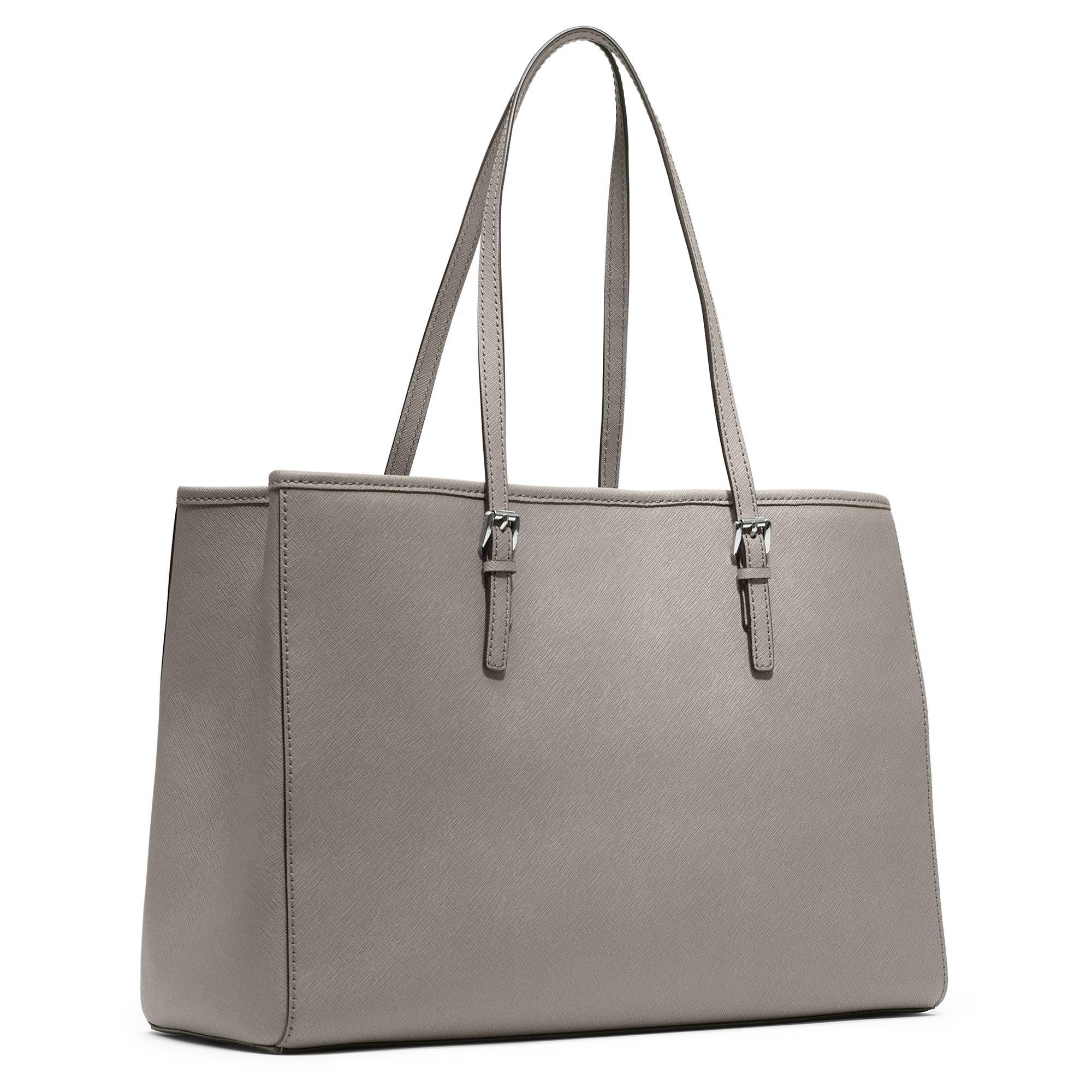 MICHAEL Michael Kors Jet Set Travel East West Large Leather Tote Bag Pearl Grey