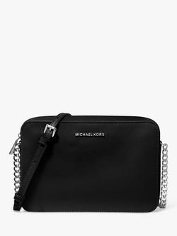 MICHAEL Michael Kors Jet Set Travel Leather East / West Cross Body Bag, Black/Silver