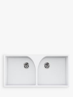 Clearwater Heritage 800 Belfast 2 Bowl Ceramic Kitchen Sink, White, White